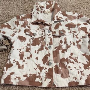 Cow print Jean Jacket with fringes- size S